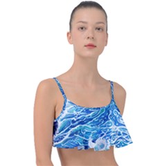 Abstract Blue Wave Frill Bikini Top by GardenOfOphir