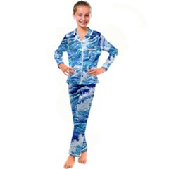 Abstract Blue Wave Kid s Satin Long Sleeve Pajamas Set by GardenOfOphir