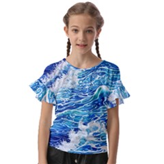 Abstract Blue Wave Kids  Cut Out Flutter Sleeves by GardenOfOphir