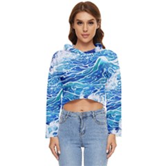 Abstract Blue Wave Women s Lightweight Cropped Hoodie by GardenOfOphir