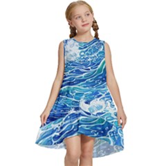 Abstract Blue Wave Kids  Frill Swing Dress by GardenOfOphir