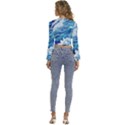 Abstract Blue Wave Long Sleeve V-Neck Top View4