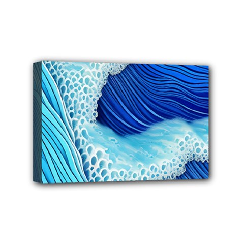 Waves Blue Ocean Mini Canvas 6  X 4  (stretched) by GardenOfOphir