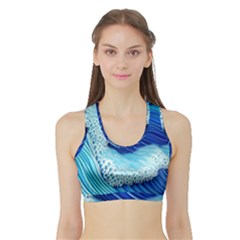 Waves Blue Ocean Sports Bra With Border by GardenOfOphir