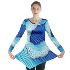 Waves Blue Ocean Long Sleeve Tunic  by GardenOfOphir