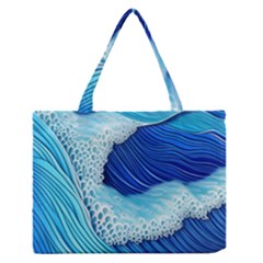 Waves Blue Ocean Zipper Medium Tote Bag by GardenOfOphir