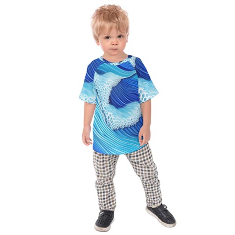 Waves Blue Ocean Kids  Raglan Tee by GardenOfOphir