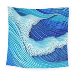 Waves Blue Ocean Square Tapestry (large) by GardenOfOphir