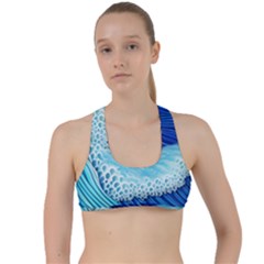 Waves Blue Ocean Criss Cross Racerback Sports Bra by GardenOfOphir