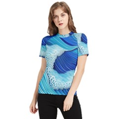 Waves Blue Ocean Women s Short Sleeve Rash Guard by GardenOfOphir