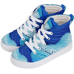 Waves Blue Ocean Kids  Hi-top Skate Sneakers by GardenOfOphir