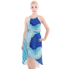 Waves Blue Ocean High-low Halter Chiffon Dress  by GardenOfOphir