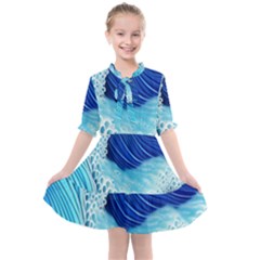 Waves Blue Ocean Kids  All Frills Chiffon Dress by GardenOfOphir