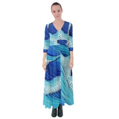 Waves Blue Ocean Button Up Maxi Dress by GardenOfOphir