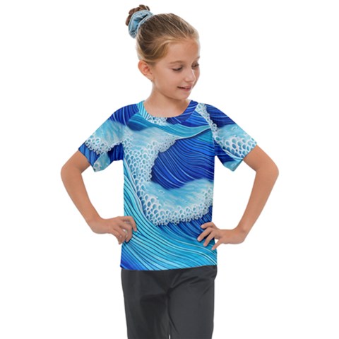 Waves Blue Ocean Kids  Mesh Piece Tee by GardenOfOphir