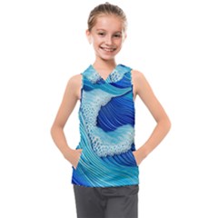 Waves Blue Ocean Kids  Sleeveless Hoodie by GardenOfOphir