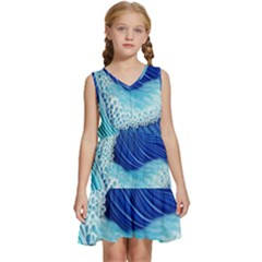 Waves Blue Ocean Kids  Sleeveless Tiered Mini Dress by GardenOfOphir