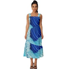 Waves Blue Ocean Square Neckline Tiered Midi Dress by GardenOfOphir