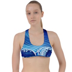 Watercolor Wave Criss Cross Racerback Sports Bra by GardenOfOphir