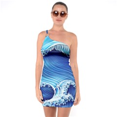 Watercolor Wave One Soulder Bodycon Dress by GardenOfOphir