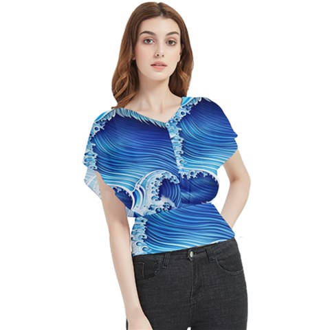 Watercolor Wave Butterfly Chiffon Blouse by GardenOfOphir