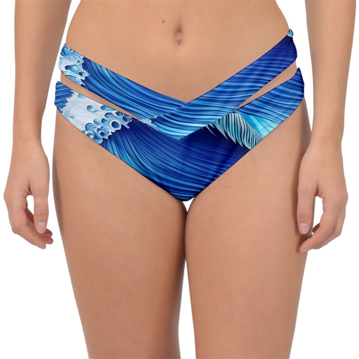 Watercolor Wave Double Strap Halter Bikini Bottoms