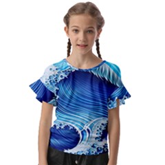 Watercolor Wave Kids  Cut Out Flutter Sleeves by GardenOfOphir