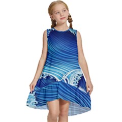 Watercolor Wave Kids  Frill Swing Dress by GardenOfOphir