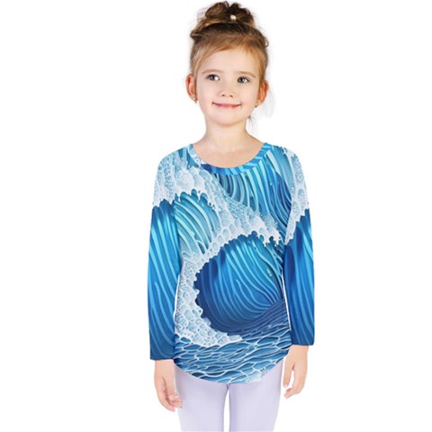 Beach Wave Kids  Long Sleeve Tee by GardenOfOphir