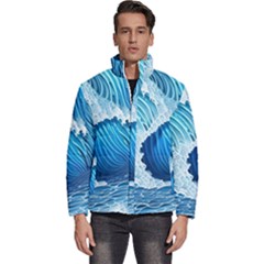 Beach Wave Men s Puffer Bubble Jacket Coat by GardenOfOphir