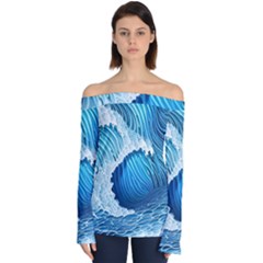 Beach Wave Off Shoulder Long Sleeve Top by GardenOfOphir