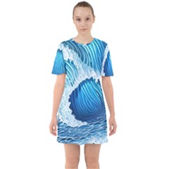 Beach Wave Sixties Short Sleeve Mini Dress by GardenOfOphir