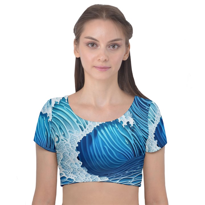 Beach Wave Velvet Short Sleeve Crop Top 