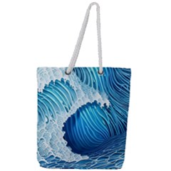 Beach Wave Full Print Rope Handle Tote (large) by GardenOfOphir