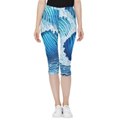 Beach Wave Inside Out Lightweight Velour Capri Leggings  by GardenOfOphir