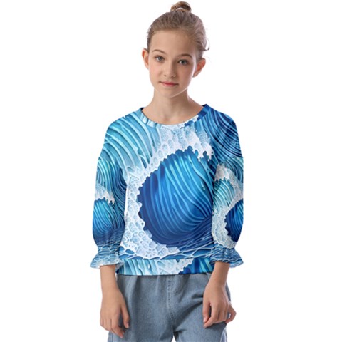 Beach Wave Kids  Cuff Sleeve Top by GardenOfOphir