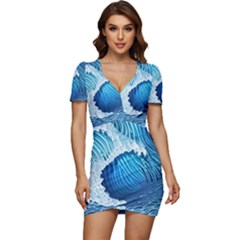 Beach Wave Low Cut Cap Sleeve Mini Dress