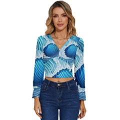 Beach Wave Long Sleeve V-neck Top