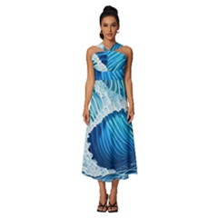 Beach Wave Sleeveless Cross Front Cocktail Midi Chiffon Dress