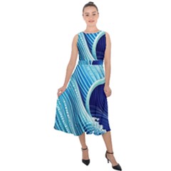 Wave Midi Tie-back Chiffon Dress by GardenOfOphir