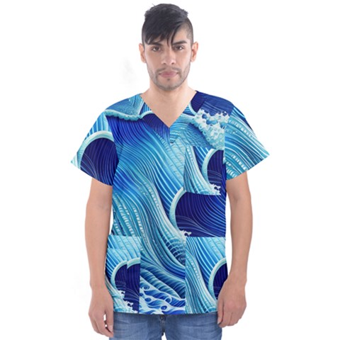 Wave Men s V-neck Scrub Top by GardenOfOphir