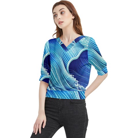 Wave Quarter Sleeve Blouse by GardenOfOphir