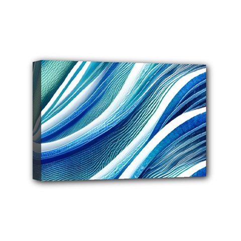 Blue Ocean Waves Mini Canvas 6  X 4  (stretched) by GardenOfOphir