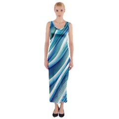 Blue Ocean Waves Fitted Maxi Dress by GardenOfOphir