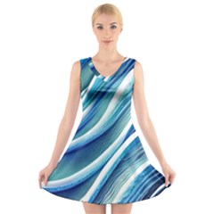 Blue Ocean Waves V-neck Sleeveless Dress by GardenOfOphir