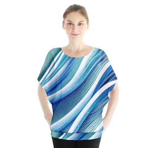 Blue Ocean Waves Batwing Chiffon Blouse by GardenOfOphir