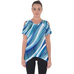 Blue Ocean Waves Cut Out Side Drop Tee by GardenOfOphir