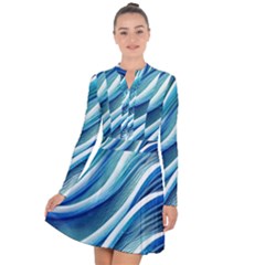 Blue Ocean Waves Long Sleeve Panel Dress by GardenOfOphir