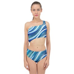 Blue Ocean Waves Spliced Up Two Piece Swimsuit by GardenOfOphir