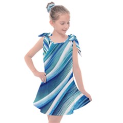 Blue Ocean Waves Kids  Tie Up Tunic Dress